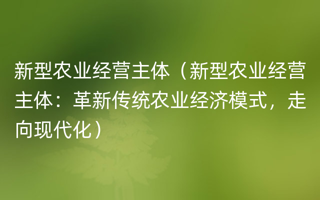 新型农业经营主体（新型农业经营主体：革新传统农业经济模式，走向现代化）