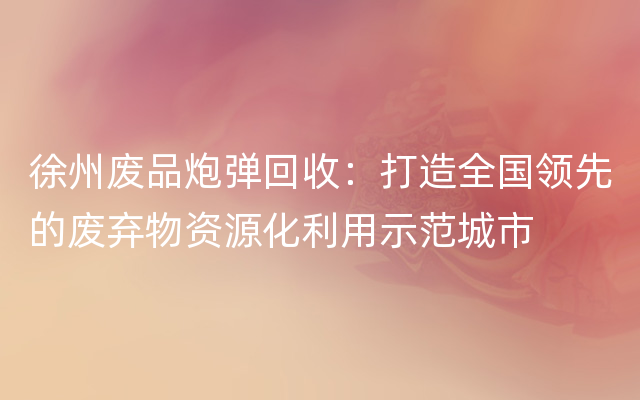 徐州废品炮弹回收：打造全国领先的废弃物资源化利用示范城市