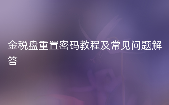 金税盘重置密码教程及常见问题解答