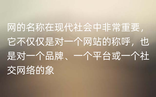 网的名称在现代社会中非常重要，它不仅仅是对一个网站的称呼，也是对一个品牌、一个平