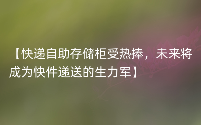 【快递自助存储柜受热捧，未来将成为快件递送的生力军】