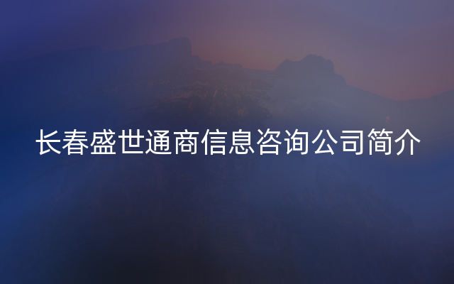 长春盛世通商信息咨询公司简介