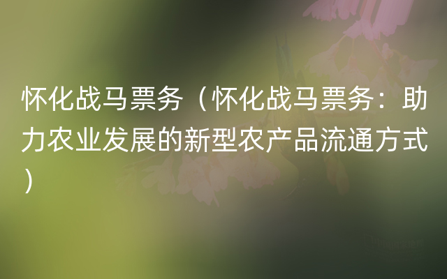 怀化战马票务（怀化战马票务：助力农业发展的新型农产品流通方式）