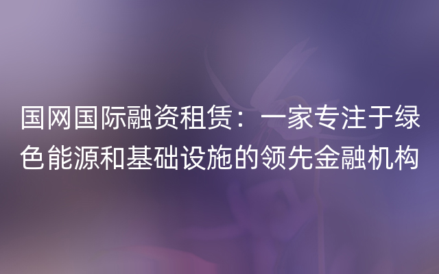 国网国际融资租赁：一家专注于绿色能源和基础设施的领先金融机构