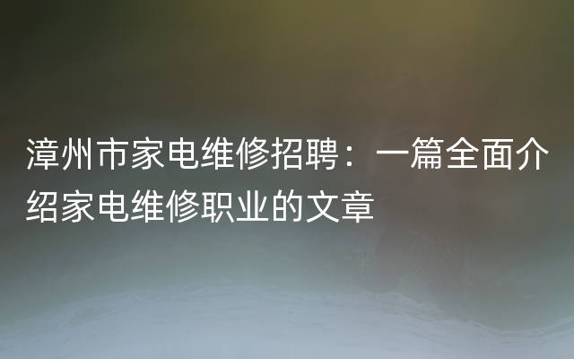 漳州市家电维修招聘：一篇全面介绍家电维修职业的文章