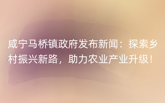 咸宁马桥镇政府发布新闻：探索乡村振兴新路，助力农业产业升级！