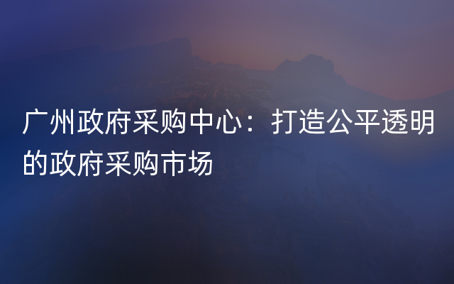 广州政府采购中心：打造公平透明的政府采购市场