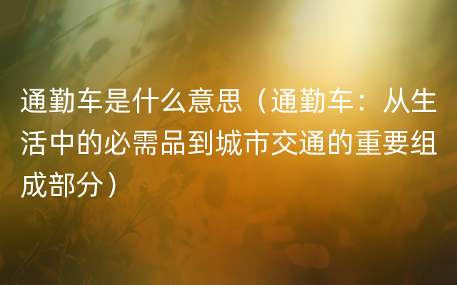 通勤车是什么意思（通勤车：从生活中的必需品到城市交通的重要组成部分）