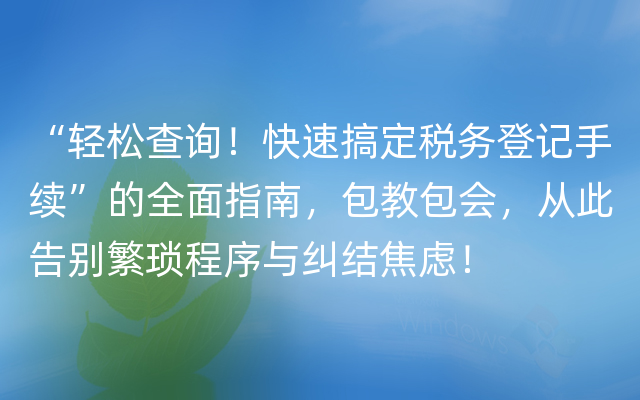 “轻松查询！快速搞定税务登记手续”的全面指南，包教包会，从此告别繁琐程序与纠结焦