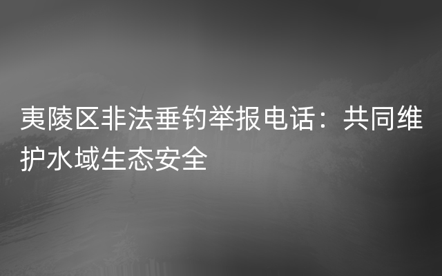 夷陵区非法垂钓举报电话：共同维护水域生态安全