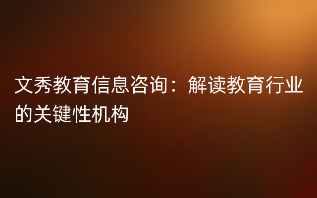 文秀教育信息咨询：解读教育行业的关键性机构