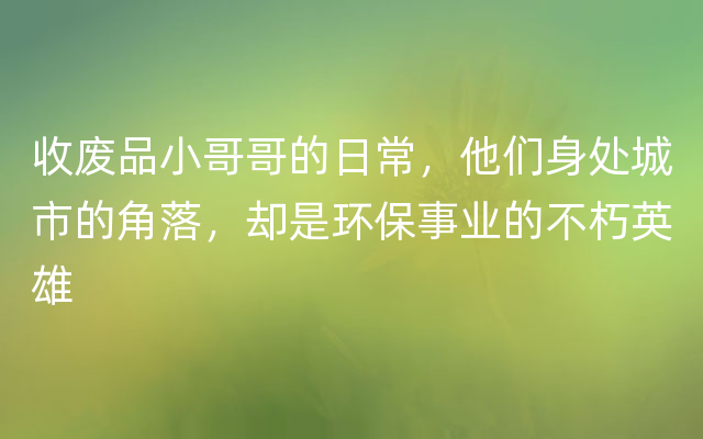 收废品小哥哥的日常，他们身处城市的角落，却是环保事业的不朽英雄