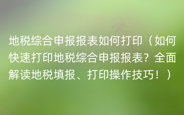 地税综合申报报表如何打印（如何快速打印地税综合申报报表？全面解读地税填报、打印操