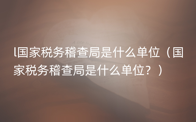 l国家税务稽查局是什么单位（国家税务稽查局是什