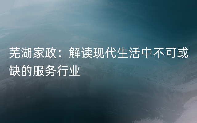 芜湖家政：解读现代生活中不可或缺的服务行业