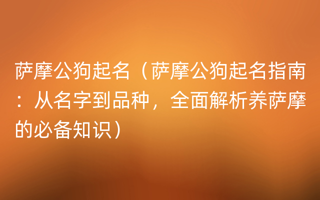 萨摩公狗起名（萨摩公狗起名指南：从名字到品种，全面解析养萨摩的必备知识）