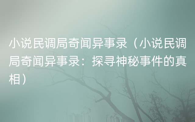 小说民调局奇闻异事录（小说民调局奇闻异事录：探寻神秘事件的真相）