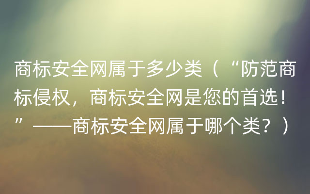 商标安全网属于多少类（“防范商标侵权，商标安全网是您的首选！”——商标安全网属于