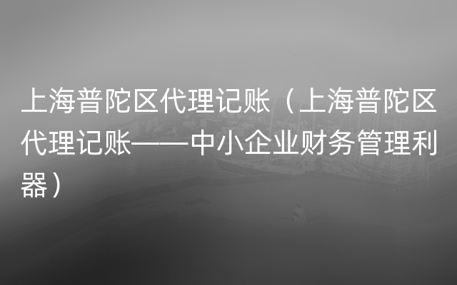 上海普陀区代理记账（上海普陀区代理记账——中小企业财务管理利器）