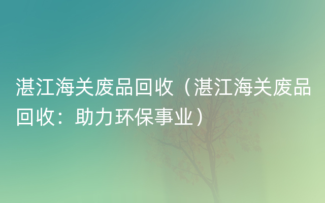 湛江海关废品回收（湛江海关废品回收：助力环保事业）