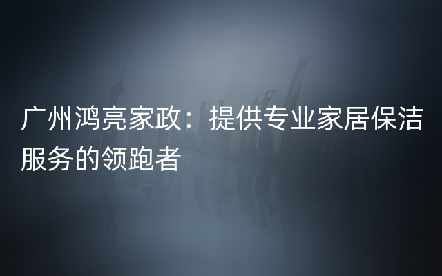 广州鸿亮家政：提供专业家居保洁服务的领跑者