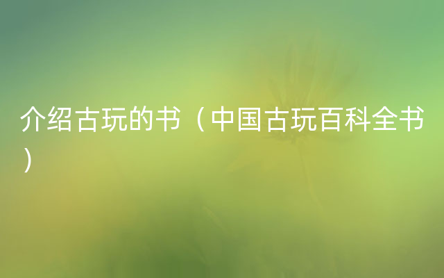 介绍古玩的书（中国古玩百科全书）