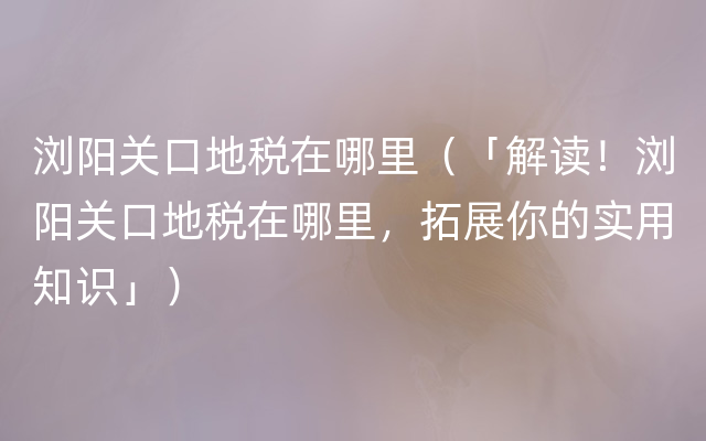 浏阳关口地税在哪里（「解读！浏阳关口地税在哪里，拓展你的实用知识」）