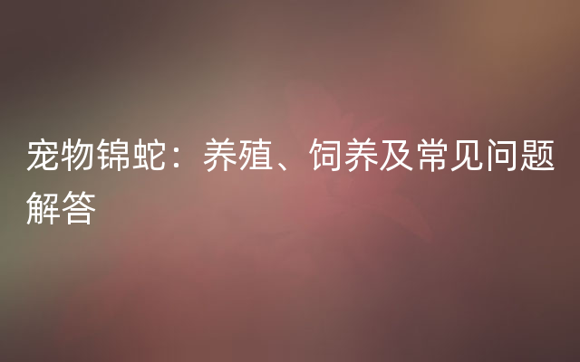 宠物锦蛇：养殖、饲养及常见问题解答