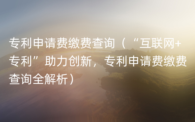 专利申请费缴费查询（“互联网+专利”助力创新，专利申请费缴费查询全解析）