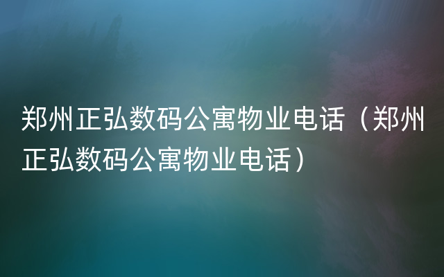 郑州正弘数码公寓物业电话（郑州正弘数码公寓物业电话）