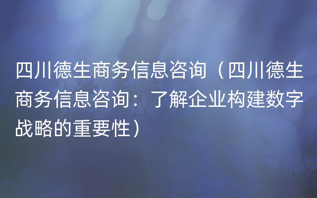 四川德生商务信息咨询（四川德生商务信息咨询：了解企业构建数字战略的重要性）