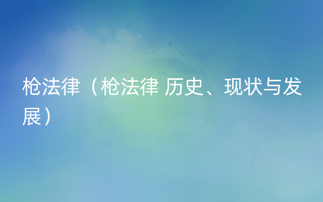 枪法律（枪法律 历史、现状与发展）