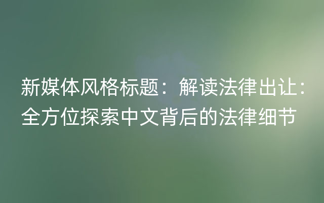 新媒体风格标题：解读法律出让：全方位探索中文背后的法律细节