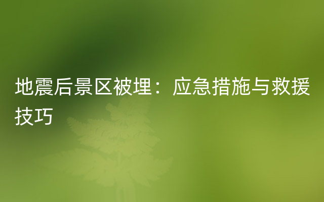 地震后景区被埋：应急措施与救援技巧