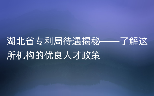 湖北省专利局待遇揭秘——了解这所机构的优良人才政策