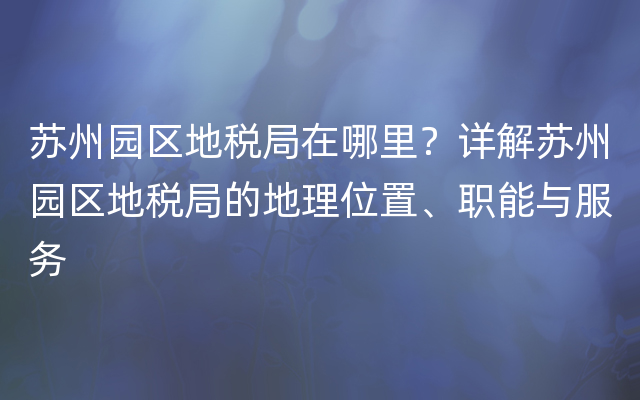 苏州园区地税局在哪里？详解苏州园区地税局的地理位置、职能与服务