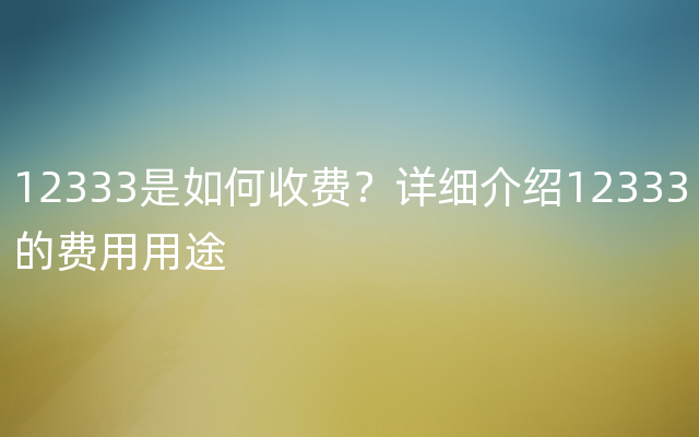 12333是如何收费？详细介绍12333的费用用途