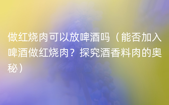 做红烧肉可以放啤酒吗（能否加入啤酒做红烧肉？探