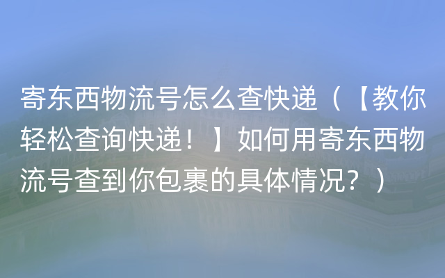 寄东西物流号怎么查快递（【教你轻松查询快递！】如何用寄东西物流号查到你包裹的具体