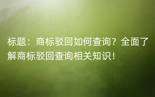 标题：商标驳回如何查询？全面了解商标驳回查询相关知识！