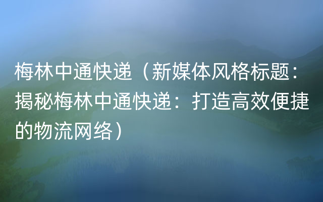 梅林中通快递（新媒体风格标题：揭秘梅林中通快递：打造高效便捷的物流网络）