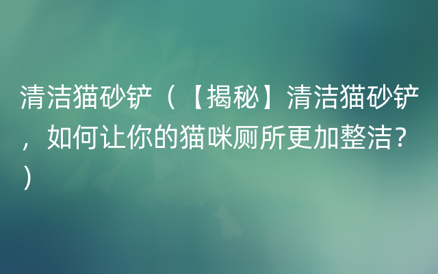 清洁猫砂铲（【揭秘】清洁猫砂铲，如何让你的猫咪厕所更加整洁？）