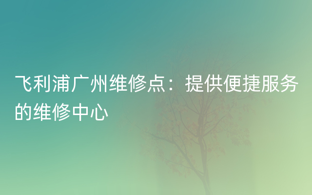 飞利浦广州维修点：提供便捷服务的维修中心