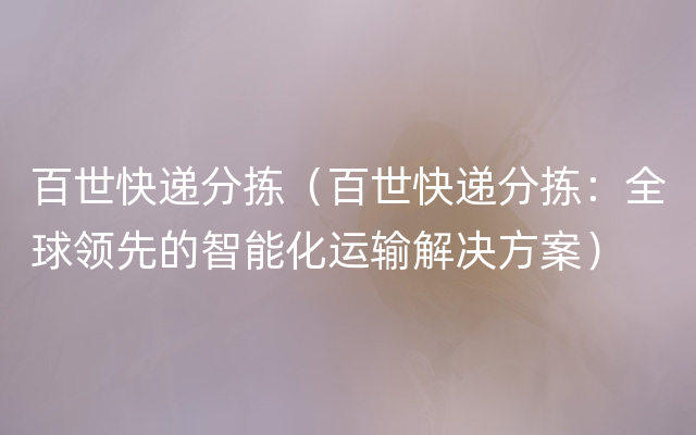 百世快递分拣（百世快递分拣：全球领先的智能化运输解决方案）