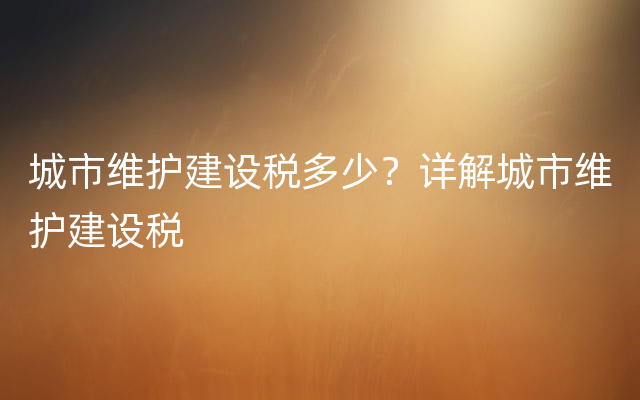 城市维护建设税多少？详解城市维护建设税