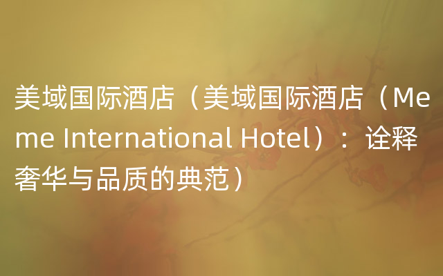 美域国际酒店（美域国际酒店（Meme International Hotel）：诠释奢华与品质的典范）