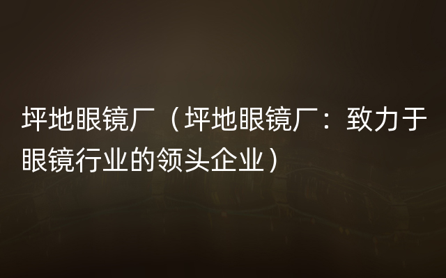 坪地眼镜厂（坪地眼镜厂：致力于眼镜行业的领头企业）