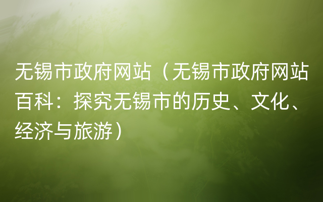 无锡市政府网站（无锡市政府网站百科：探究无锡市的历史、文化、经济与旅游）