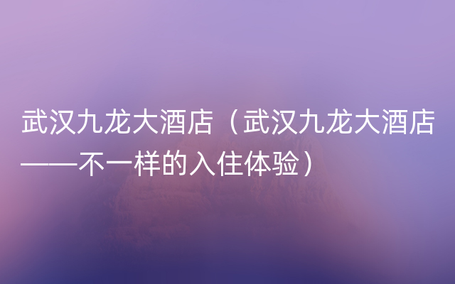 武汉九龙大酒店（武汉九龙大酒店——不一样的入住体验）