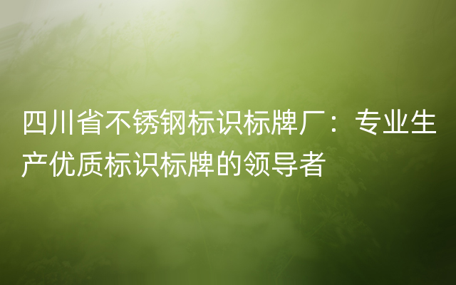 四川省不锈钢标识标牌厂：专业生产优质标识标牌的领导者